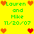 Pixel art icon with yellow background showing 'Lauren and Mike 11/20/07' text and heart symbols in green and red pixelated styles.