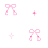 Pixelated pink bow with 'C' and 'D' on ends, alternating between solid star and diamond shapes in center against gray background.