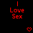Red pixelated text 'I Love Sex' and heart symbols on a black background with subtle animation changes.