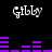 Pixelated white text 'Gibby' appears above and below a purple audio equalizer animation on a black background.