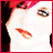 A 3x3 contact sheet of a pixelated animated icon featuring a woman's face with red hair and bold makeup, displaying text changes across frames.