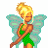 Pixelated 48x48 static icon of a winged fairy-like character with orange skin, green dress, and translucent teal wings against white background.