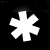 Two pixelated asterisk shapes side-by-side on black background, left white, right light pink.
