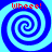 Four identical blue and light blue spiral patterns arranged in a with red text reading "Whee!" above each spiral on a solid blue background