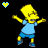 Pixelated yellow character in light blue shirt and shorts performs sequential dance poses with arms outstretched, mouth open, and heart symbols above head against black background.