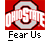 Two identical static frames of a buddy icon featuring the Ohio State University logo with "Fear Us" text below, displayed on a gray background alongside promotional text for badassbuddy.com.