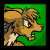 Pixelated cartoon animal head with red eyes and brown fur against green background, showing three distinct expressions across sampled frames.