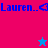 Pixelated icon with blue text 'Lauren..' and a blue arrow, split into pink and purple quadrants with a blue star in the pink section and a red star in the blue section.