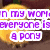 Animated sequence showing a yellow cartoon pony with blue mane and purple eyes, transitioning from static text to expressive facial movements.