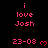 Pixelated red text on black background reads 'i love Josh' with '23-08' and a heart symbol below, repeated in a pattern with a gray overlay on the bottom-right corner