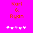Two identical pixel art images side-by-side on a bright pink background, each showing orange text and white/pink heart symbols below.