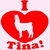Red heart-shaped icon with white llama silhouette inside, red text below reading 'I ❤️ Llama!' on light pink background.