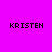 Four identical pixelated text labels 'KRISTEN' on a solid magenta background with one label having a green circular gradient overlay.