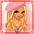 Pixel art contact sheet showing three frames of a 48x48 animated buddy icon with pink checkered background, featuring a blonde character in beret and swimsuit-like top with text elements "Me + Kyle" and "Endless Luv".