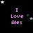 Black background with pink text reading "I Love Alex" and scattered white and gray stars in a pattern