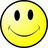 A yellow smiley face icon with black eyes and a curved mouth on white background, paired with text "be happy..." and "always smile!" in pixelated font.