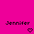Pixelated text 'Jennifer' appears above heart symbols on a bright pink background, with hearts changing from hollow to solid black across frames.