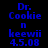 Blue pixelated text on black background reads "Dr. Cookie n keewii 4.5.08" in two identical vertical