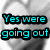 A four- of pixelated text overlays on grayscale images, with cyan-colored text reading "Yes were going out", "he just...", and "doesn't know it"