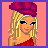 Pixel art of a blonde woman with blue eyes wearing a purple beret and red strapless top, shown in three with text below reading "Devon is a fuzzy furry PIHP!"