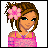 Pixel art buddy icon featuring a cartoon girl with brown hair and pink flower, next to text reading "Hollister Cutie" on pink background.