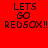Four display 'LETS GO REDSOX!!' text in black pixelated font on red, light pink, white, and coral backgrounds