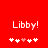 Red background with white text 'Libby!' and five white plus signs below, one pink heart sign in the middle, two versions show different heart sign positions.