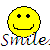 Static pixel art icon featuring a yellow smiley face with black eyes and mouth above colorful glitch-style text reading "Smile" on white background.