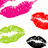 Four pixelated lip icons in pink, red, green, and black arranged on a white background.