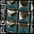 Pixelated of blue and white geometric shapes with vertical text reading "STUD" on both sides
