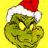 Green cartoon character with Santa hat on yellow background, text reads "He's a mean one" and "Mr. Grinch".