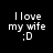 Four variations of a pixelated text-based image showing 'I love my wife :D' with different red background sections on a black background.