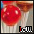 A static image of a red lollipop with white stripes on the stick, labeled 'loll' in black text below.