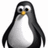 Pixelated penguin with black and white plumage, yellow beak, and gray eyes stands against white background; red with pixelated text "YOUR AWESOME" on right