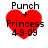 Red heart-shaped icon with black text 'Punch + Princess 4-9-09' overlaid, showing slight pixelation differences across four views.