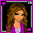 A 4x3 contact sheet of pixel art frames showing a cartoon girl and text animation with pink borders, black backgrounds, and purple text.