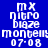 Blue background with white pixelated text arranged in two vertical , each containing identical repeated text elements