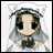 Pixelated anime-style character icon with white background on left and black background with text on right, part of a 2-frame contact sheet.
