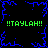 Four identical green "!!TAYLAH!!" text blocks surround a central blue pixelated starburst on a black background.
