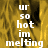 Pixelated text 'ur so hot im melting' over a yellow and black blurred background with a gray rectangle on the right.