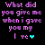 Animated text-based icon with pink and cyan pixelated words repeating 'What did you give me when I gave you my' followed by variations of heart, kiss, and everything symbols on black background.