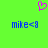 A bright green background displays a pink pixelated heart above two identical blue text strings reading "mike<8".