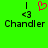 Green background displays two identical pixelated text blocks with 'Chandler' below '<3' symbols, each topped by a vertical line, with one '<3' replaced by a red heart symbol.