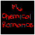 Four pixel-art display 'Chemical Romance' text with varying color and border styles on black backgrounds