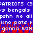 Blue background with white pixelated text repeating 'PATRIOTS <3', 'vs bengals', and 'pssh we all know pats r kno pats r gonna win' over red static-like pixels.