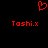 Red pixelated heart symbol above two identical red text strings on black background.