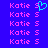 pink 'Katie' text and 'S' characters on a blue background, with one 'S' replaced by a cyan heart symbol