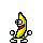 Pixelated banana character with sunglasses, brown mustache, and black boots standing against a white background.