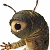 A pixelated animated contact sheet showing a single cartoon insect-like creature on the left and green text logo on the right against white background.