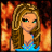 Pixelated cartoon character with long blonde hair and green eyes in a blue top against fiery background, next to red text reading 'only innocent LOOKIN' on dark gray gradient panel with red border.